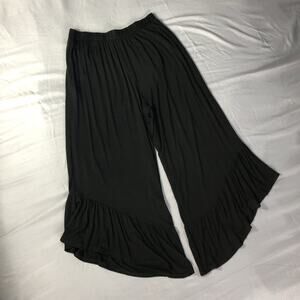 Wide Leg Ruffle Pants Black Womens Medium Crop Asymmetric Flutter Pull On Dance